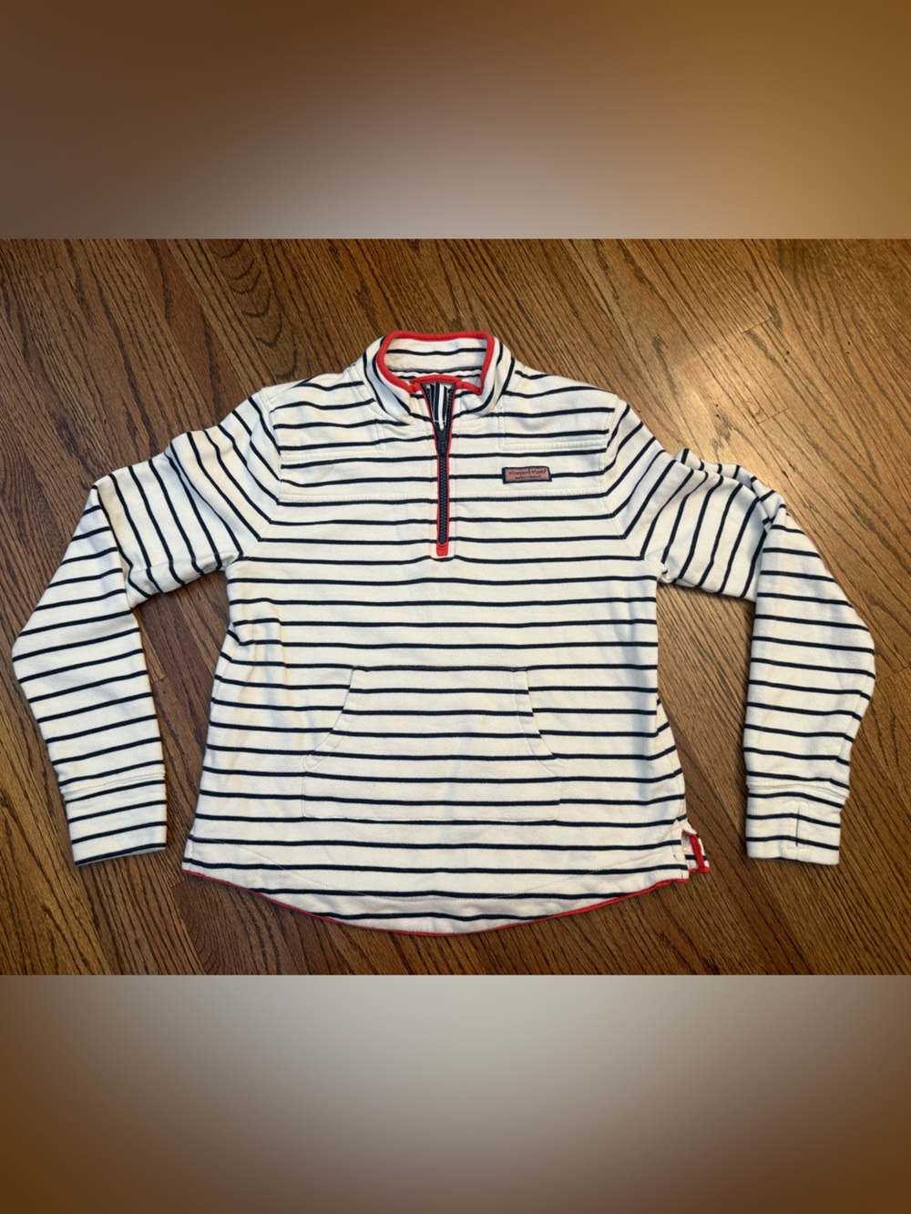 Vineyard Vines American White & Navy Striped Quarter-Zip with Red Trim Girls XL